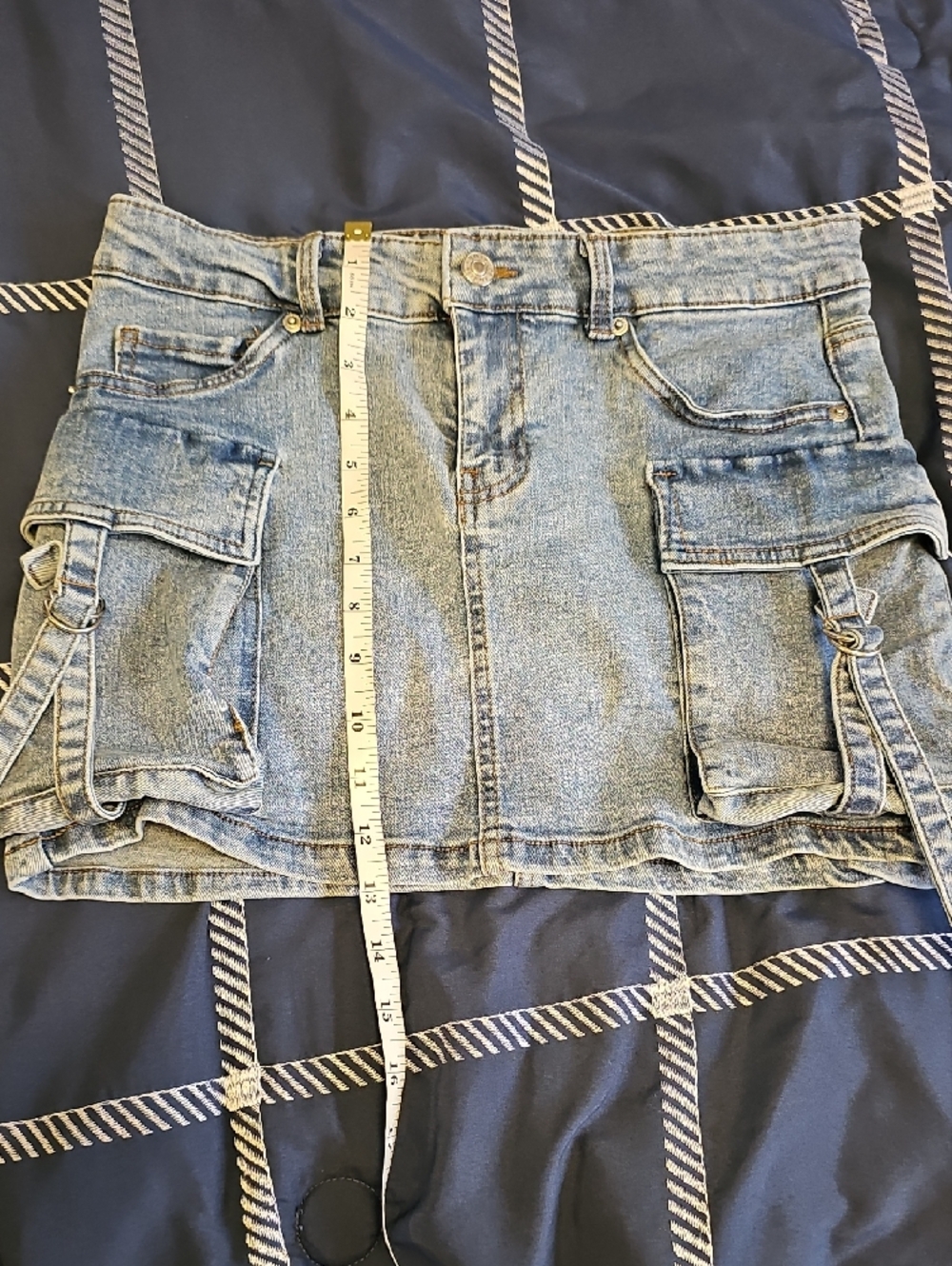 Blue Washed Cargo Mini Skirt with Utility Pockets (#84) - Picture 4 of 7
